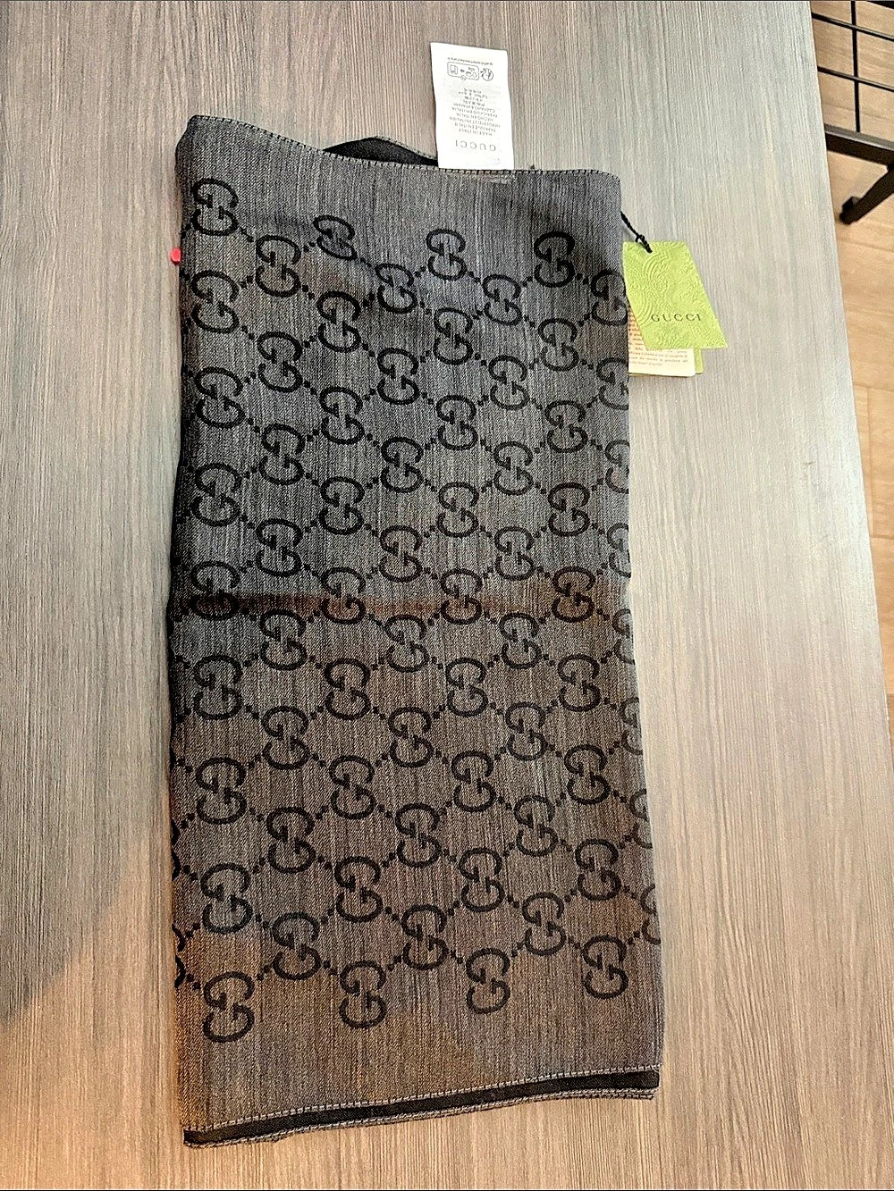 Gucci GG Jacquard Scarf in Gray & Black NWT